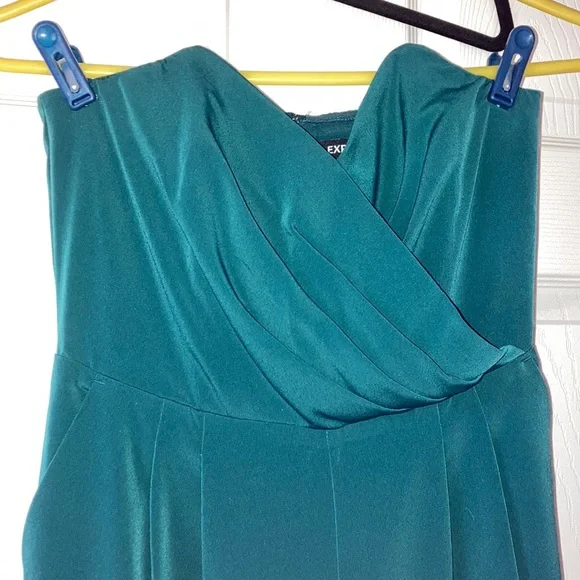 Express Dresses Green Express Strapless Jumpsuit With Pockets